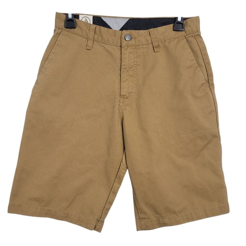 Volcom Brown Frickin Chino‎ Mid Rise Flat Front Shorts Sz 28x10 Skater Grunge